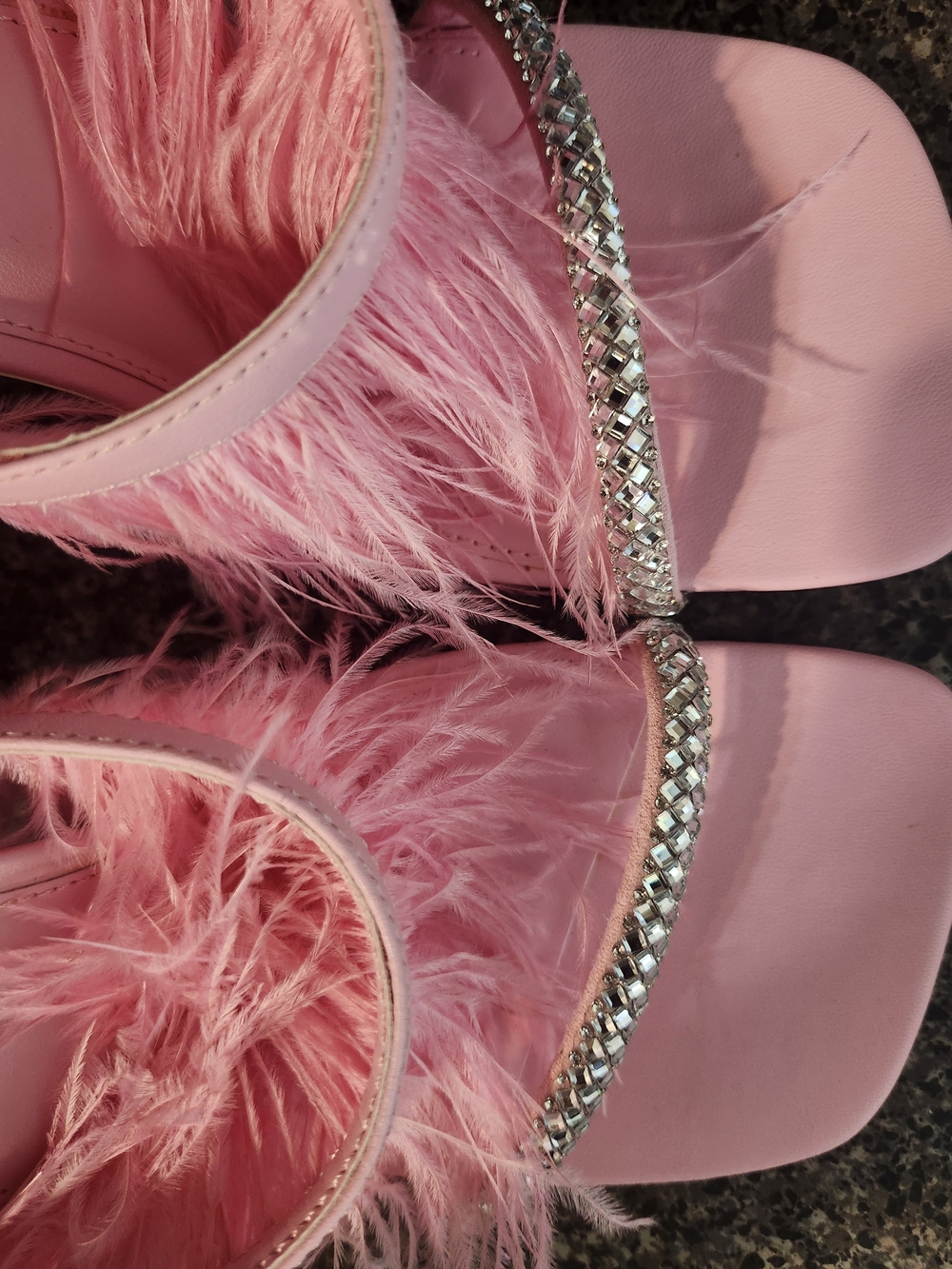 Steve Madden Pink Feather Slide Sandals with Crystal Strap - Picture 6 of 9